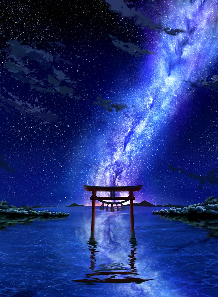 风景, background, night view, galaxy, starry sky, night sky, Torii, 银河, sky, 原创100收藏