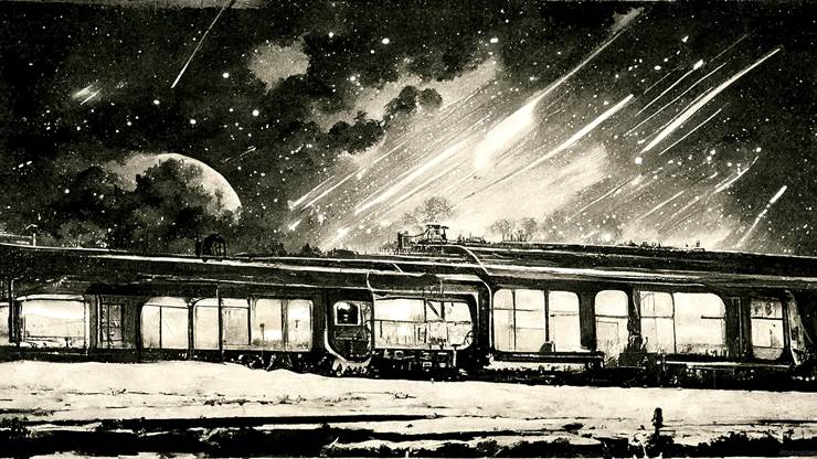 风景, background, 奇幻, Night on the Galactic Railroad, starry sky, night, 黑白