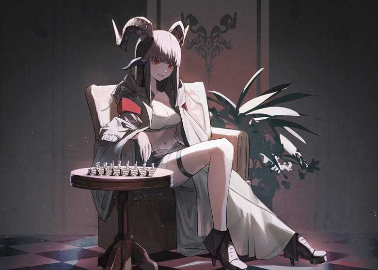 horned girl, chess