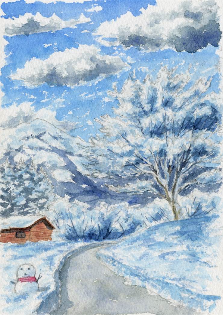 风景, transparent watercolor, 手绘, watercolor, winter, snow