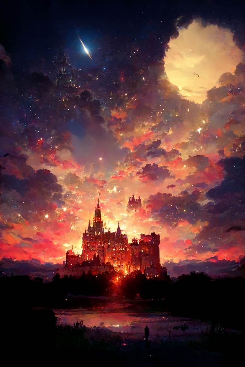 风景, background, starry sky, 奇幻, 游戏, background painting, castle, 夕阳