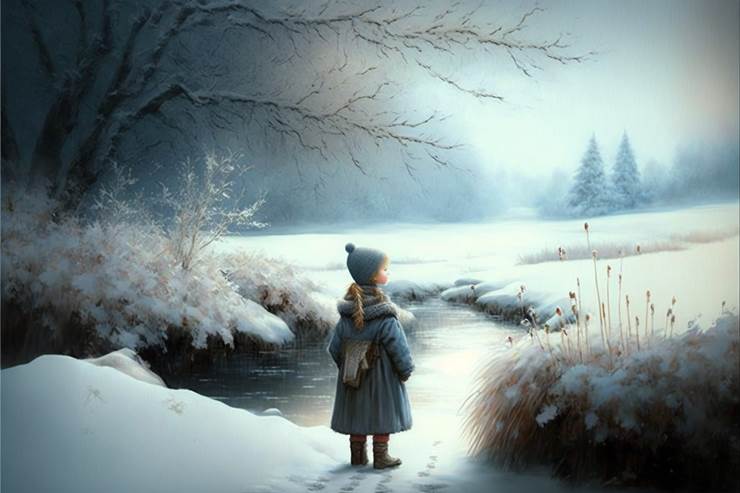 风景, background, Image generation AI, 插画, 女孩子, winter