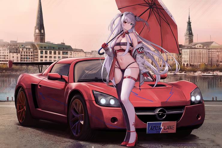 赛车女郎, Azur Lane, 碧蓝航线, 汽车, 车, 埃尔宾（碧蓝航线）, 碧蓝航线1000users加入书籤, parasol