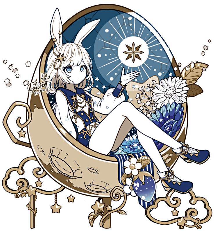 creation, girl, original character, OC, Easter, moon, star, rabbit ears, beautiful legs, original 1000+ bookmarks