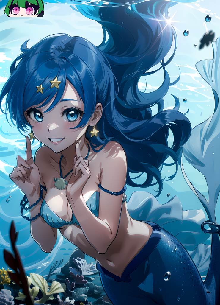 Hanon Hosho, mermaid melody pichi pichi pitch, Mermaid Melody Pichi Pichi Pitch, 人鱼, sea, blue hair, 女孩子, star, magical girl, seafloor