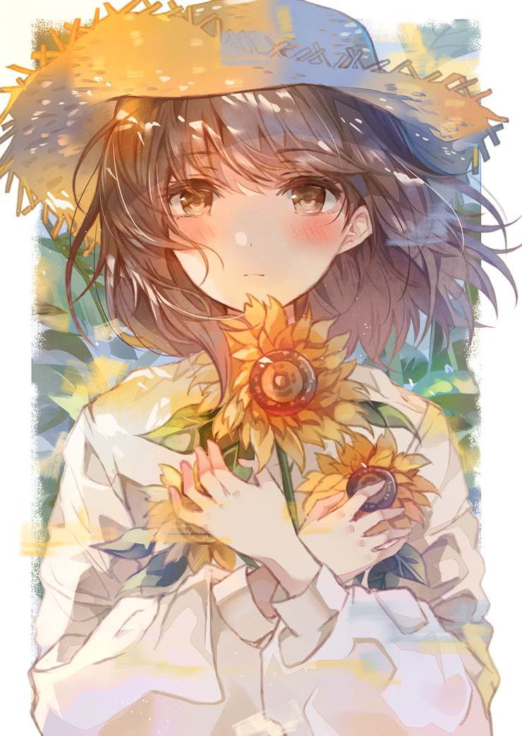 原创, sunflowers, 草帽, flower, 夏天, 原创, 女孩子