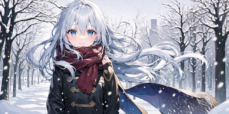 女孩子, 白发, winter, winter clothes, snow