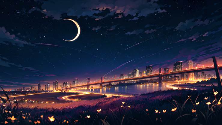 wallpaper, 风景, background, moon, night sky, city, 云