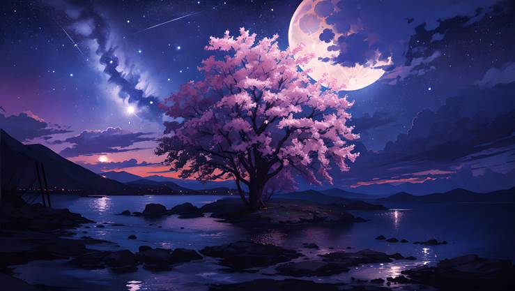 wallpaper, 风景, background, moon, starry sky, night sky, night