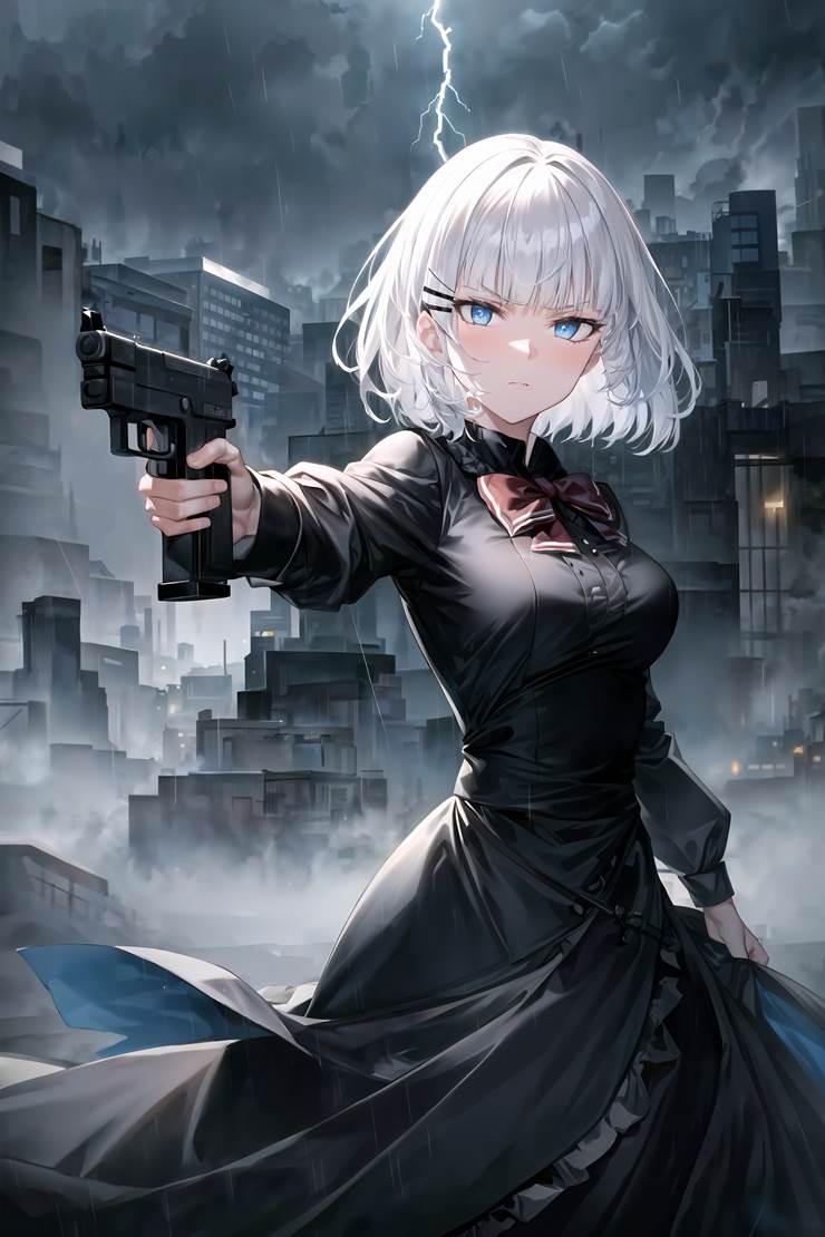 Siesta (Tanmoshi), Siesta, white hair, uniform, beautiful, sniper rifle, sniper, gun