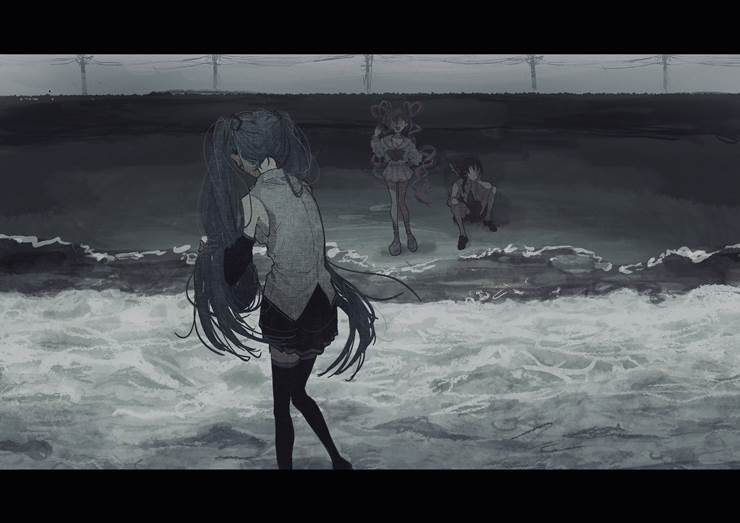 初音未来, 超天酱, 博丽灵梦, 东方Project, 东方, greyscale, 1000users加入书籤