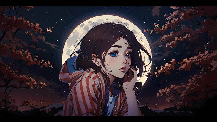 wallpaper, background, 风景, 女孩子, moon, 睡衣, night sky