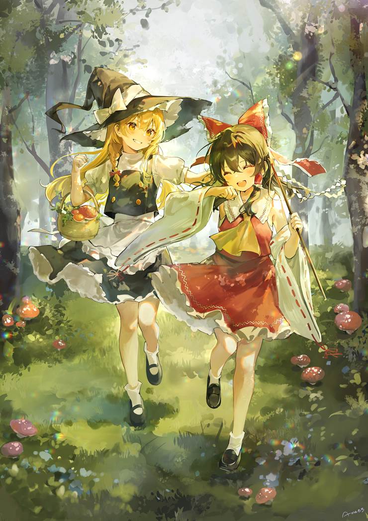 everyday life, girl, Touhou, reimari, Marisa Kirisame, reimu hakurei