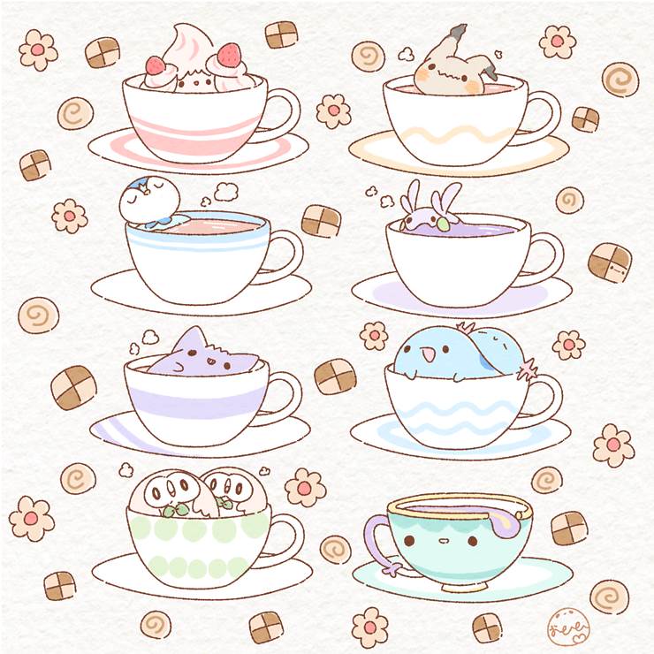 精灵宝可梦, gengar, 木木枭, piplup, 黏黏宝, Quagsire, Wooper, in a cup, Pokemon 100+ bookmarks