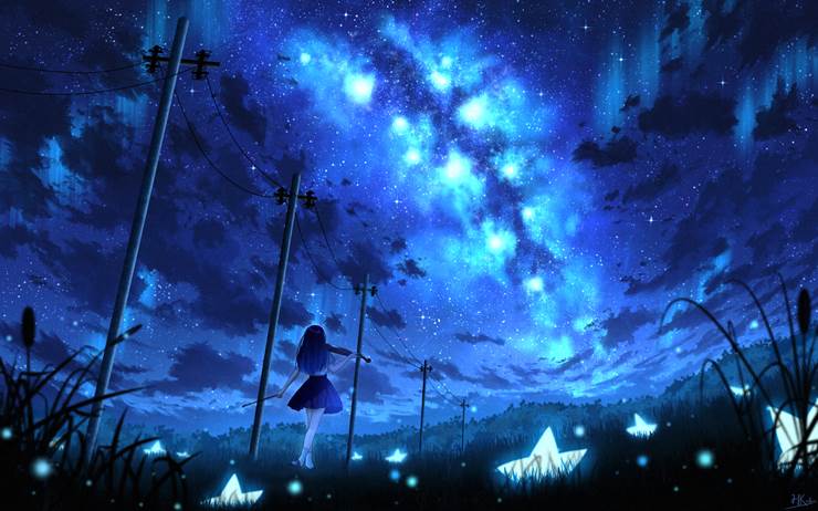 风景, fantasy, sky, girl, scenery, night view, starry sky, sky, star, original works