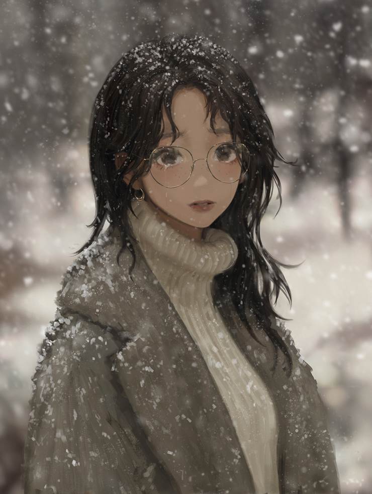 background, young girl, original works, snowy landscape, 眼镜