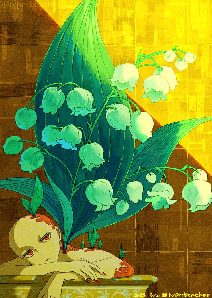 原创, 原创, lily of the valley, flower, gold leaf, 和风