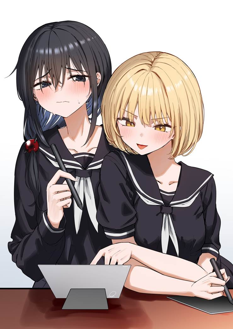 yuri, sailor uniform, black sailor uniform, original 1000+ bookmarks, yuri 1000+ bookmarks