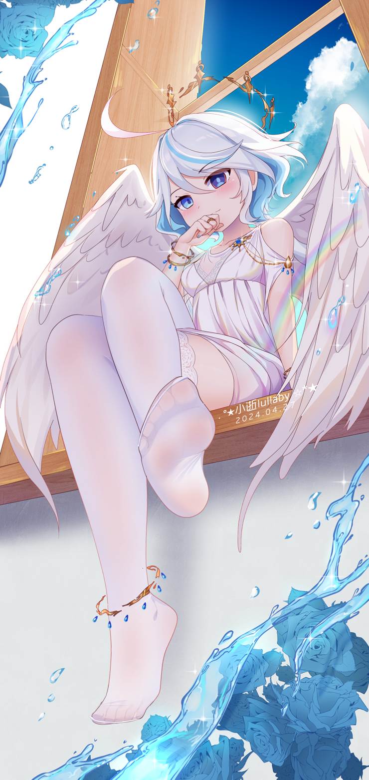Genshin Impact, 芙宁娜（原神）, White silk pantyhose, sole, angel
