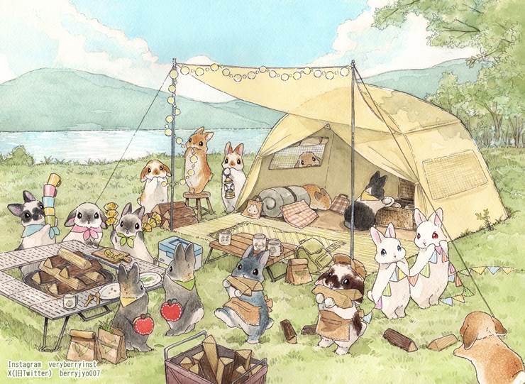 原创, watercolor, 彩色铅笔, hand-drawn, 兔子, 兔, camp