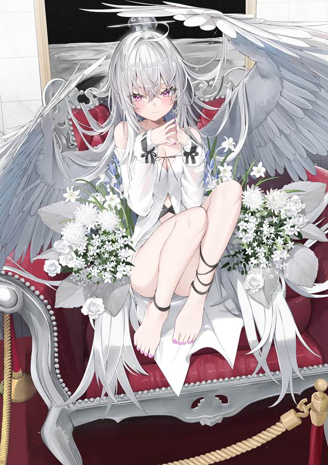 original, white hair, angel, barefoot, pedicure, thighs, wings, original 5000+ bookmarks