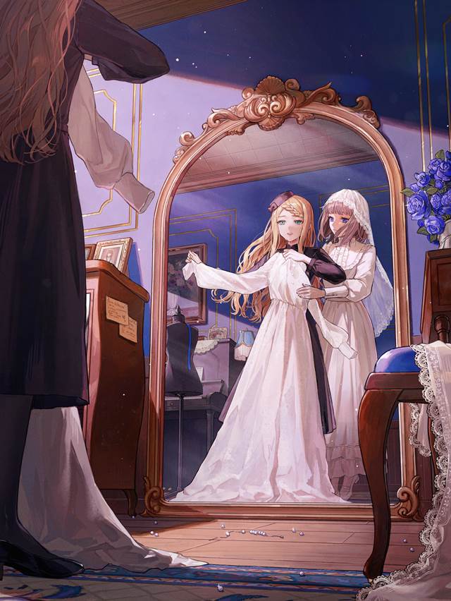 girl, creation, June bride, yuri, original, ghost, in the mirror