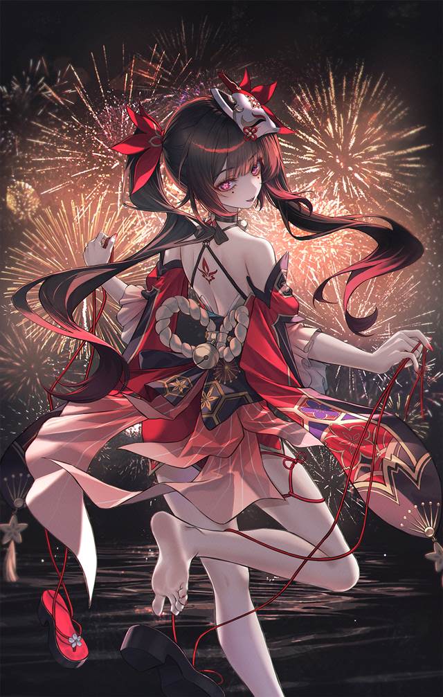 Sparkle (Star Rail), Honkai: Star Rail, fireworks, barefoot, young girl, girl, Honkai: Star Rail, Honkai: Star Rail 1000+ bookmarks, twintails