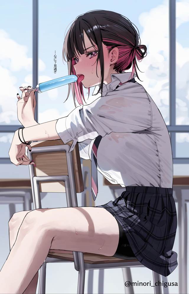 原创, 女孩子, 魅惑的大腿, 紧身裤, Ren Shirayuki, ice cream, school uniform with shorts, yuri, 原创10000users加入书籤