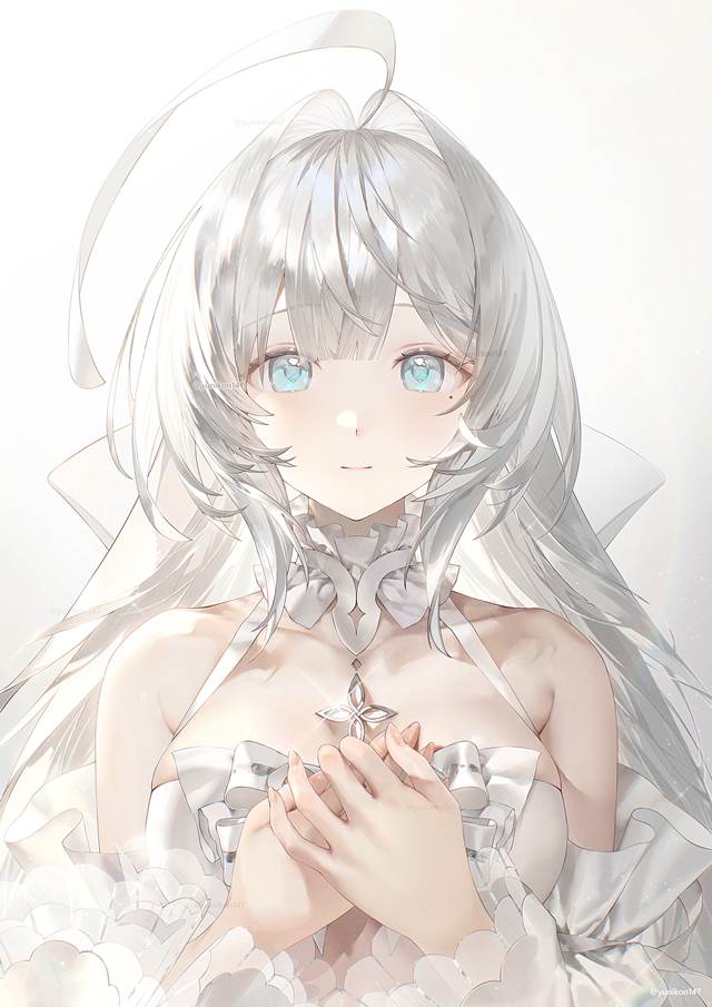 原创, 原创, 白发, 女孩子, hand on chest, long white hair, 原创1000users加入书籤