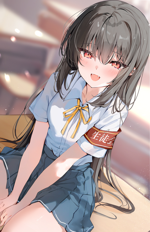 女孩子, 原创, 黑发, young girl, uniform, 虎牙, long, snaggleteeth girl