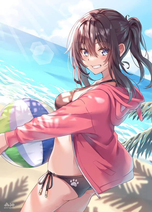 泳装, 女高中生, brother and sister, beach ball, 海边, swimsuit parka, 黑色比基尼, 臀部, 原创1000users加入书籤