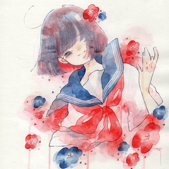 原创, 女孩子, 原创, 水手服, 手绘, transparent watercolor