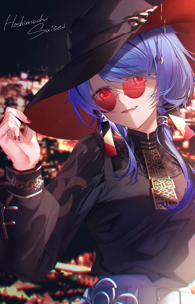 Hololive, 虚拟主播, Suisei Hoshimachi, sunglasses, Hoshimachi Suisei fanart, red eyes