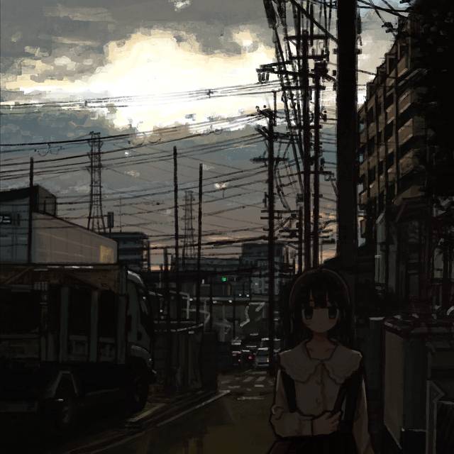 原创, 风景, background, 女孩子, 电线, lattice tower