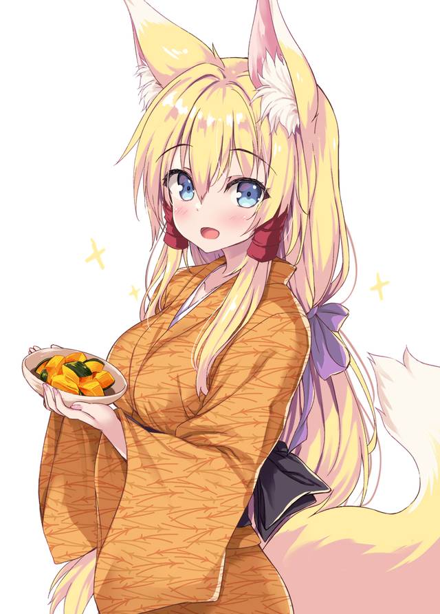 兽耳, 兽耳, 女孩子, 兽耳, foxgirl, fox ears, pumpkin, kimono