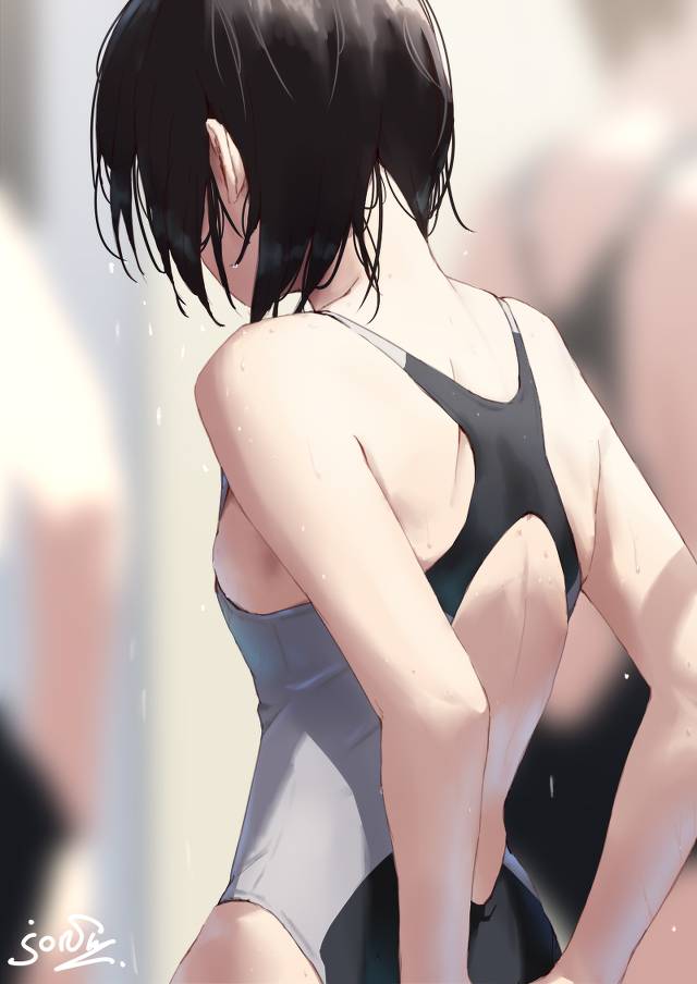 原创, Ao High School Swimming Suit Club, Misaki, 竞技泳装, 后背, 后颈, beatiful woman dripping water, 侧乳, 原创1000users加入书籤