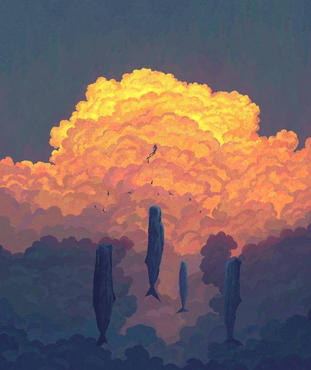 sky, 风景, illustration, 夕阳, aesthetic, background