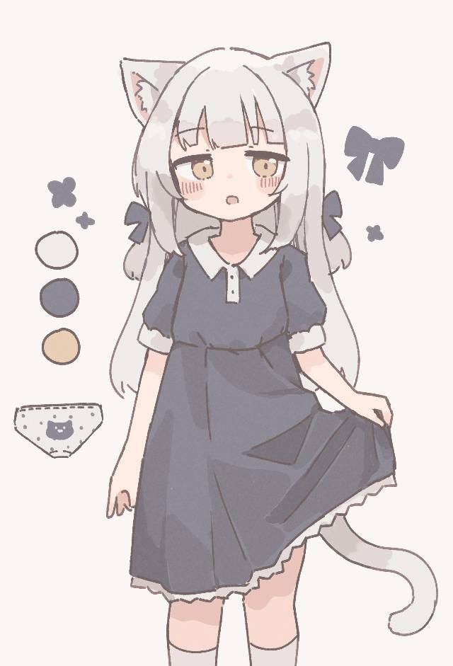 原创, cat ears, 兽耳, 连衣裙, 提起裙摆