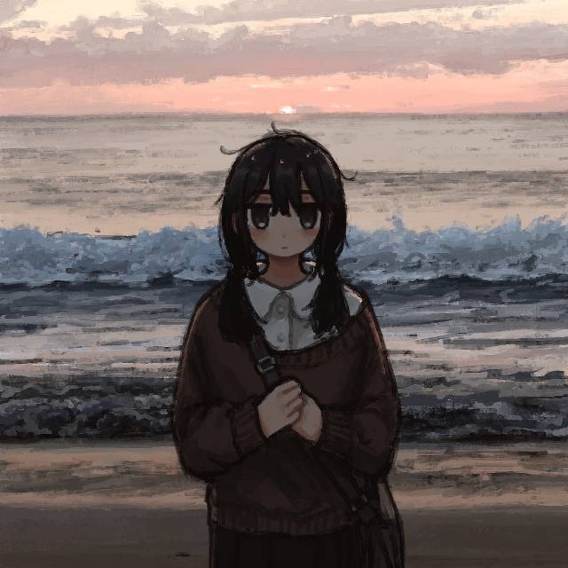 原创, 女孩子, 风景, background, sea, 夕阳, 傍晚