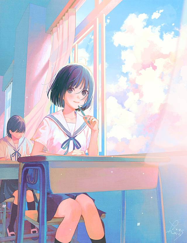 原创, classroom, 水手服, 蓝天