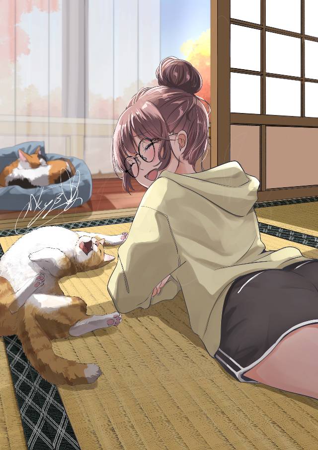 原创, 女孩子, cat and girl, smile, autumn, loungewear, Original 500+ bookmarks