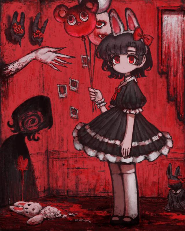 原创, 黑色, 恐怖, creepy, 女孩子, young girl, gothic, 哥特萝莉, occult, 兔子