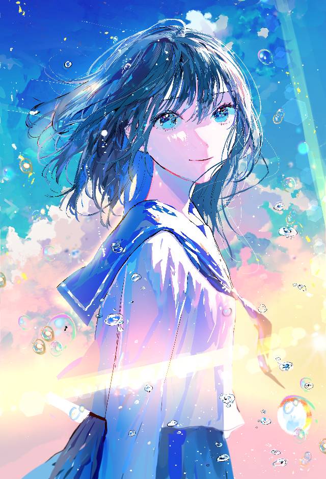 sky, 女孩子, 水手服