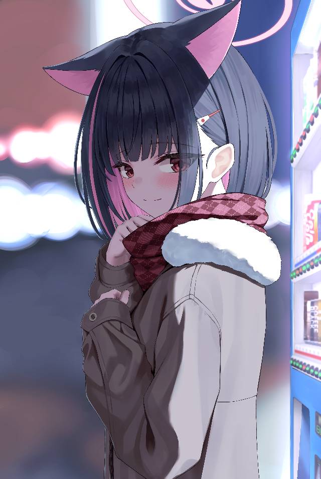 碧蓝档案, 杏山和纱, night, night view, 自动贩卖机, vending machine, winter clothes