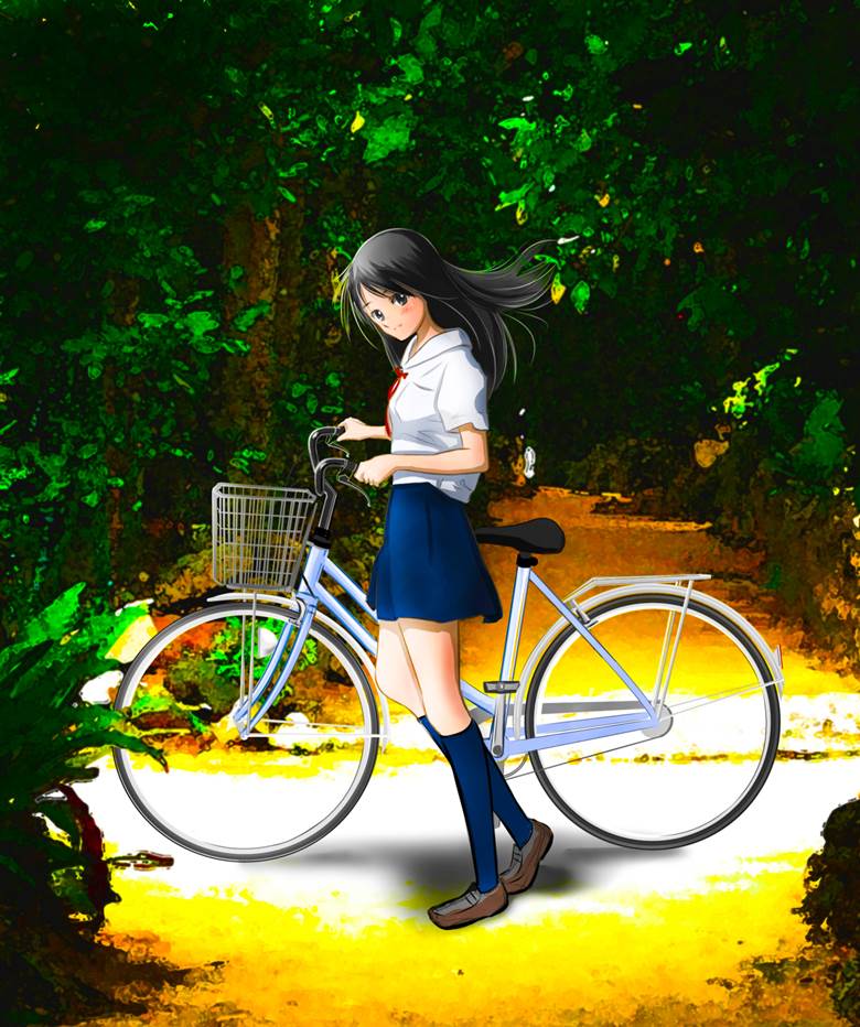 女高中生, uniform, 自行车