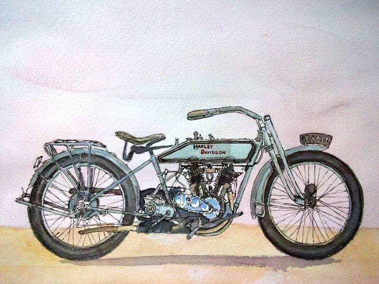 Harley-Davidson, 自行车, motorcycle, vehicle, 手绘, watercolor painting