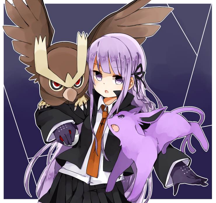 dangan ronpa, kirigiri kyouko, Pokémon, espeon, Noctowl, incredibly cute, Danganronpa 100+ bookmarks, Pokemon exposure effect