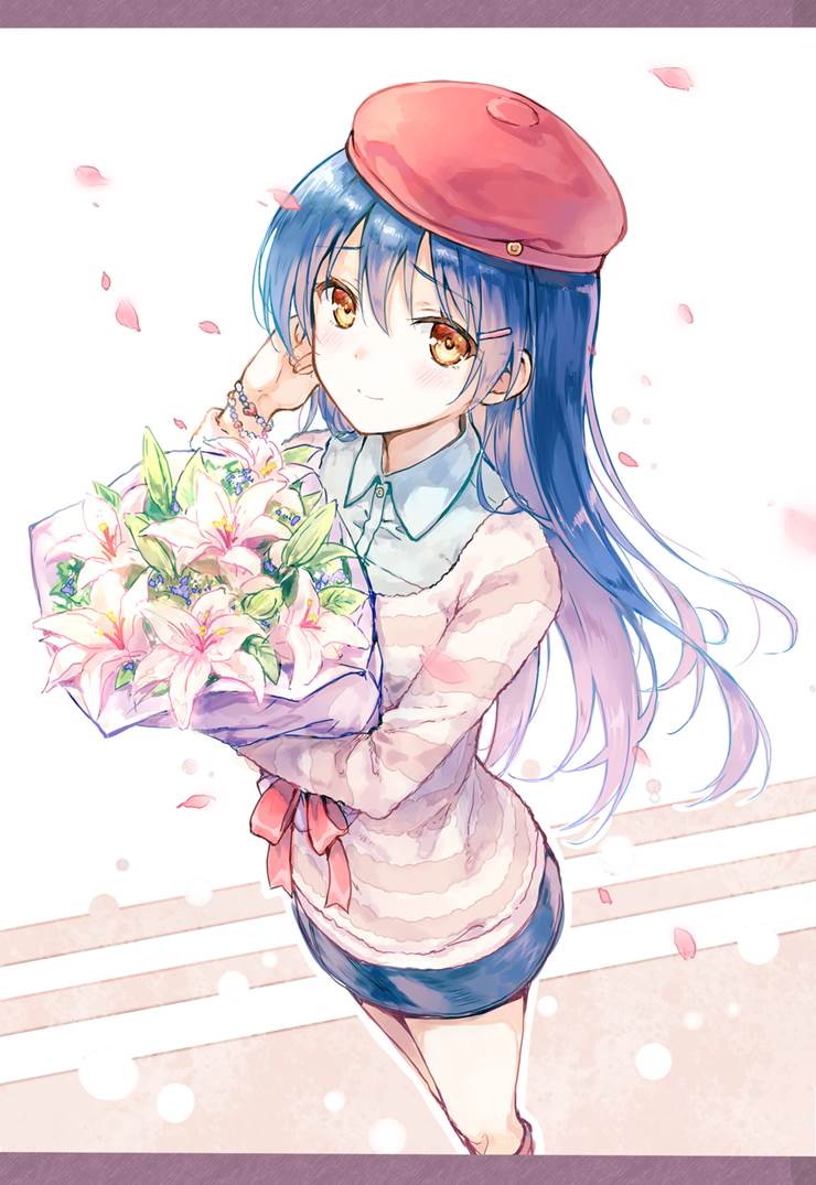 园田海未, Love Live!, hat, bouquet, Umi-chan, Love Live! 10000+ bookmarks