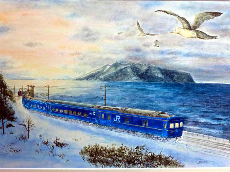 铁路, transparent watercolor, 彩色铅笔, pastel, Blue Train, 婚纱