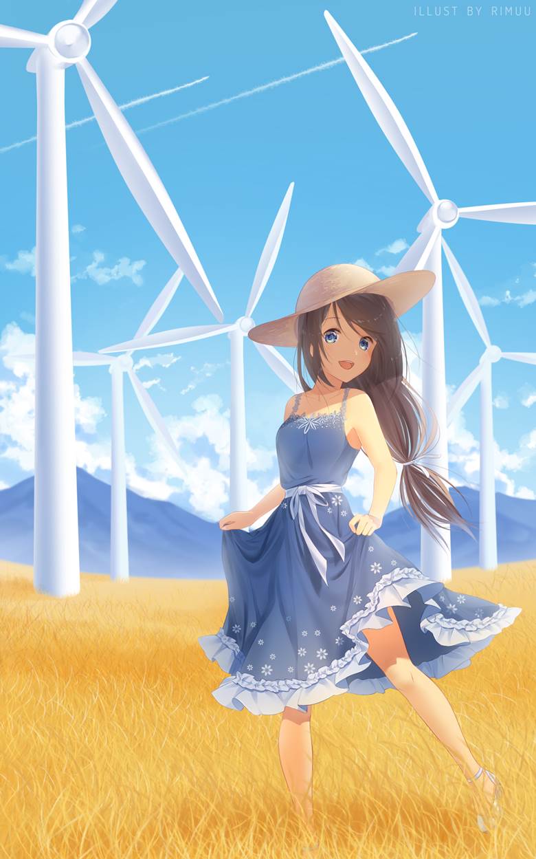 原创, 风, windmill, 云, smile, nostalgia, 夏天, hat, 可爱, straw hat